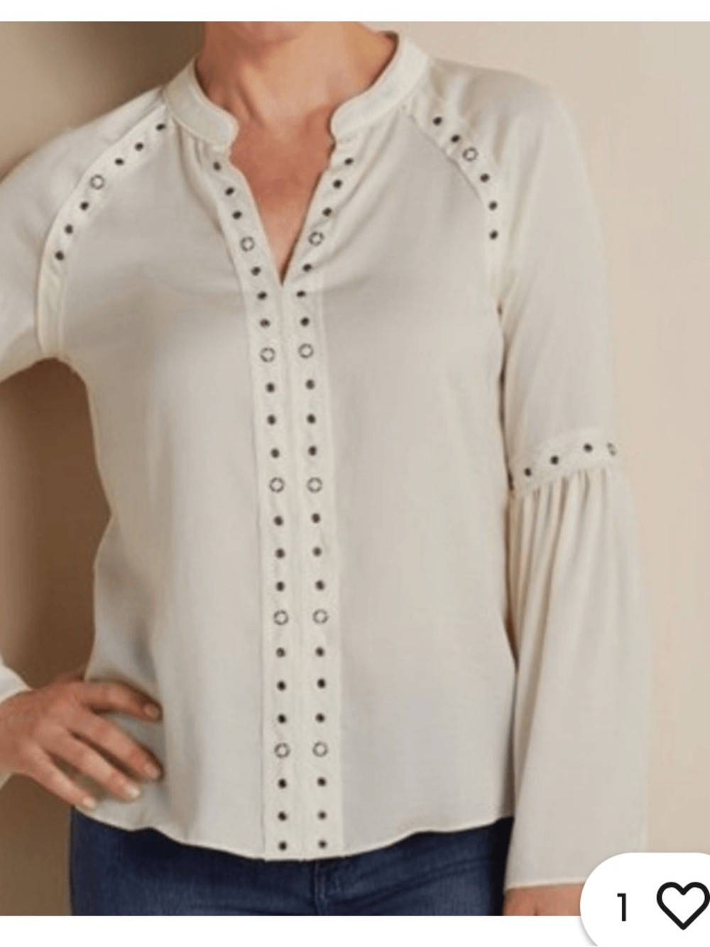 Soft Surroundings Gail Grommet Detail Bell Sleeve Top in Cream